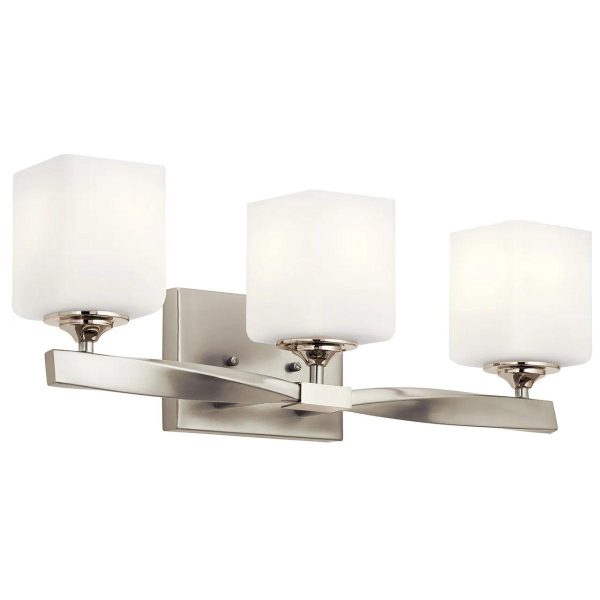 Marette 23 In 3-Lights Bathroom Vanity Light With Satin Etched Cased Opal Glass, Brushed Nickel Finish For Discount