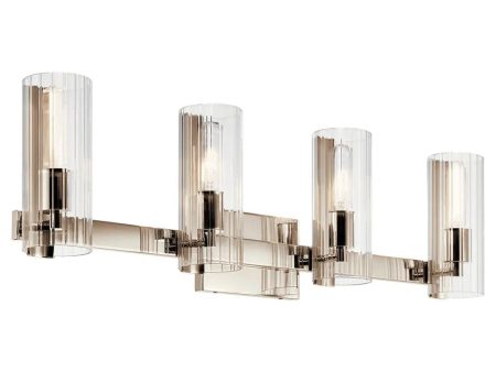 Jemsa 32 In 3-Lights Bathroom Vanity Light With Clear Fluted Glass, Polished Nickel Finish Sale