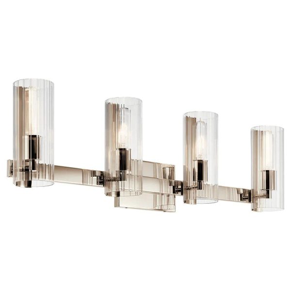 Jemsa 32 In 3-Lights Bathroom Vanity Light With Clear Fluted Glass, Polished Nickel Finish Sale