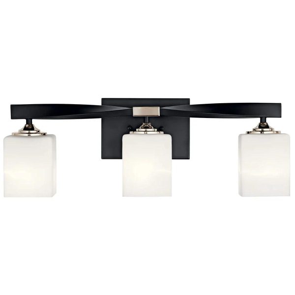 Marette 23 In 3-Lights Bathroom Vanity Light With Satin Etched Cased Opal Glass, Black Finish For Discount