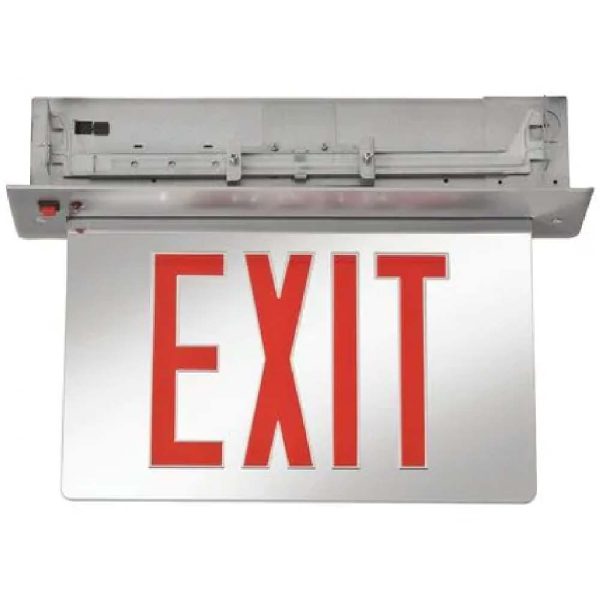 Edge-Lit LED Exit Sign, Double face with Red Letters, Mirror Panel Finish, Battery Backup Included For Cheap