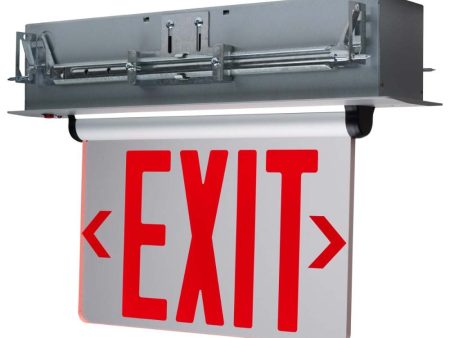 Edge-Lit LED Exit Sign, Single face with Red Letters, Clear Panel Finish, Battery Included on Sale