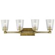 Audrea 30 In 4-Lights Bathroom Vanity Light With Clear Fluted Glass, Gold Finish For Discount