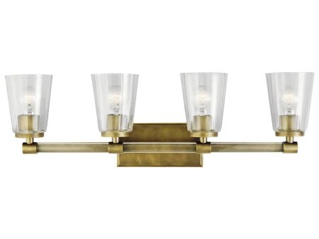 Audrea 30 In 4-Lights Bathroom Vanity Light With Clear Fluted Glass, Gold Finish For Discount