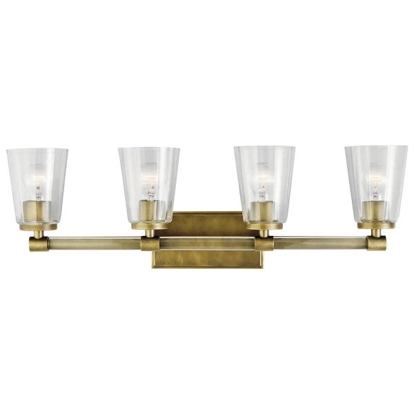 Audrea 30 In 4-Lights Bathroom Vanity Light With Clear Fluted Glass, Gold Finish For Discount