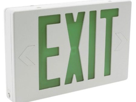 LED Exit Sign, Universal Face with Green Letters, White Finish, Battery Backup Included For Cheap