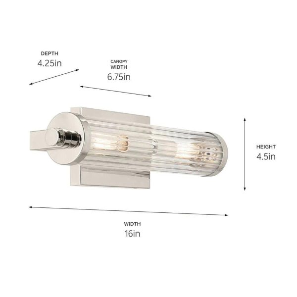 Azores 16 In 2-Lights Bathroom Vanity Light With Clear Fluted Glass, Silver Finish Online Sale