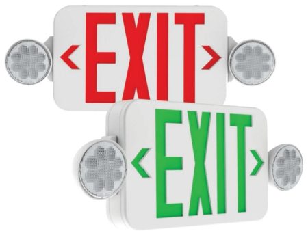 LED Combo Exit Sign, 2 Single Face with Red Green Letters, White Finish, Battery Backup Included Sale