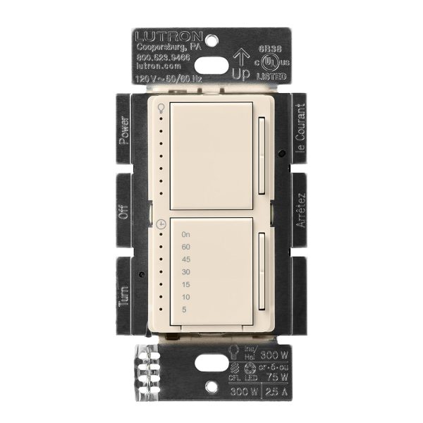 Maestro LED+ Dual Dimmer and Timer Switch, Single Pole, Light Almond Sale