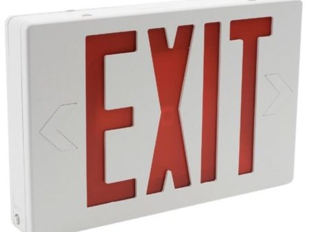 LED Exit Sign, Universal Face with Red Letters, White Finish, Battery Backup Included For Sale