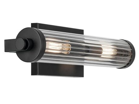 Azores 16 In 2-Lights Bathroom Vanity Light With Clear Fluted Glass, Black Finish Online Hot Sale