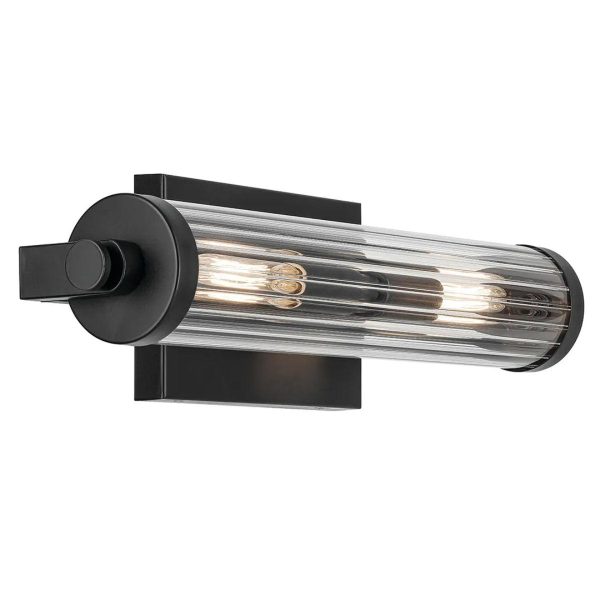 Azores 16 In 2-Lights Bathroom Vanity Light With Clear Fluted Glass, Black Finish Online Hot Sale