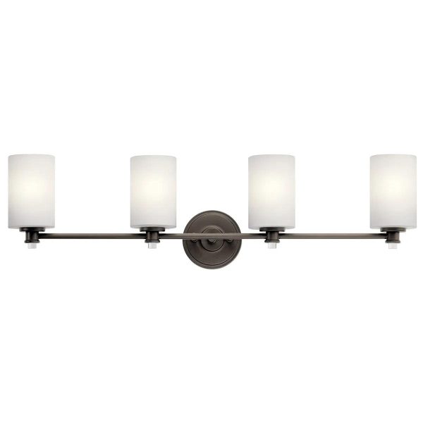 Joelson 34 In 4-Lights Bathroom Vanity Light With Satin Etched Cased Opal Glass, Bronze Finish Fashion