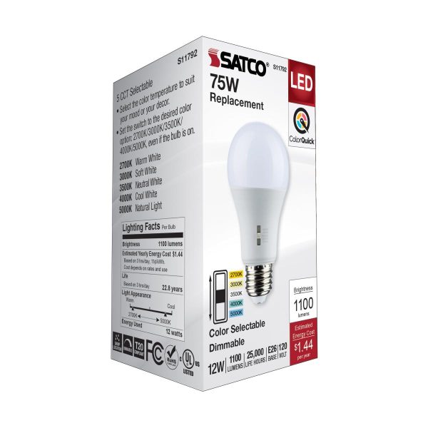 Dimmable A19 LED Bulb, 12 Watts, 1100 Lumens, 2700K to 5000K, 75W Equal, E26 Medium Base Cheap