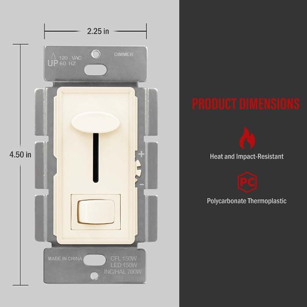 LED+ Slide Dimmer Switch, 150-Watts LED CFL, Single Pole or 3-Way, Light Almond Fashion