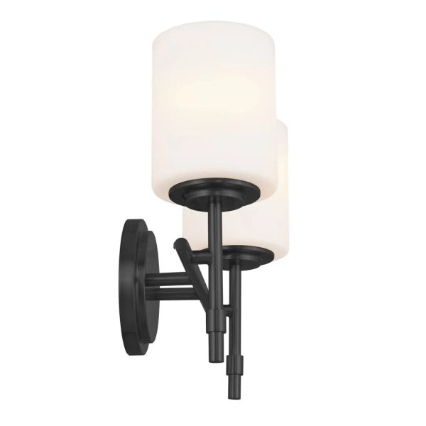 Ali 14 In 2-Lights Bathroom Vanity Light With Satin Etched Cased Opal, Black Finish Supply