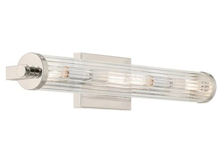 Azores 25 In 4-Lights Bathroom Vanity Light With Clear Fluted Glass, Silver Finish on Sale