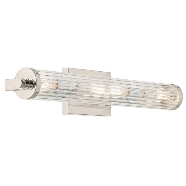 Azores 25 In 4-Lights Bathroom Vanity Light With Clear Fluted Glass, Silver Finish on Sale