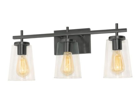 Joanna 23 in. 3 Lights Vanity Light Black Finish Clear Shade Discount