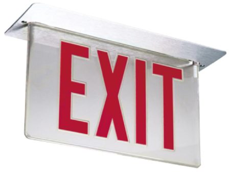 Edge-Lit LED Exit Sign, Double face with Red Letters, Mirror Panel, Battery Backup Included, Top Mount For Sale