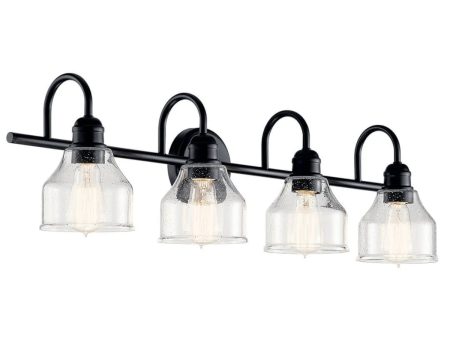 Avery 34 In 4-Lights Bathroom Vanity Light With Clear Fluted Glass, Black Finish Hot on Sale