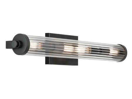 Azores 25 In 4-Lights Bathroom Vanity Light With Clear Fluted Glass, Black Finish Discount