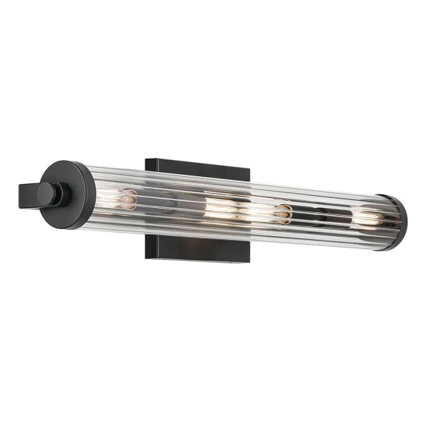 Azores 25 In 4-Lights Bathroom Vanity Light With Clear Fluted Glass, Black Finish Discount