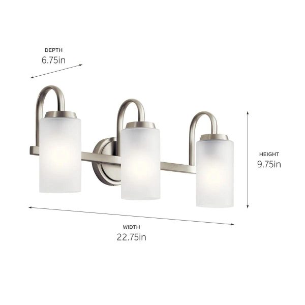 Kennewick 23 In 3-Lights Bathroom Vanity Light With Clear Satin Etched Glass, Brushed Nickel Finish Online Sale