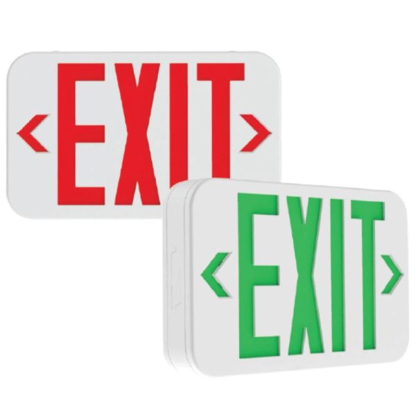 LED Exit Sign, 2 Single Face with Red Green Letters, White Finish Hot on Sale