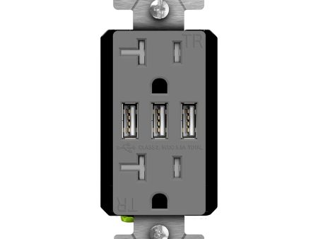 20 Amp Duplex Outlet with Triple 5.8A USB-A Outlet Tamper-Resistant, Gray on Sale