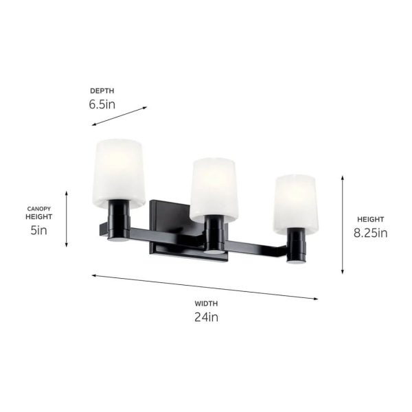 Adani 24 In 3-Lights Bathroom Vanity Light With Opal Glass, Black Finish Hot on Sale