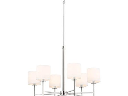 Ali 28  6-Light Chandelier with Fabric Drum Shade, Polished Nickel Finish Online now