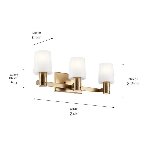 Adani 24 In 3-Lights Bathroom Vanity Light With Opal Glass, Bronze Finish Online now