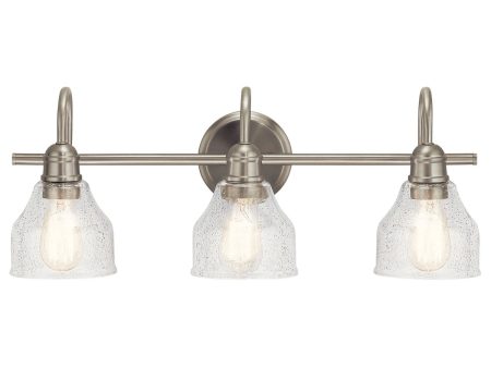 Avery 24 In 3-Lights Bathroom Vanity Light With Clear Fluted Glass, Brushed Nickel Finish Online now