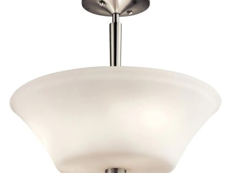 Aubrey 15  3-Light LED Semi-Flush Mount Light with Satin Etched Cased Opal Glass, Brushed Nickel Finish For Sale