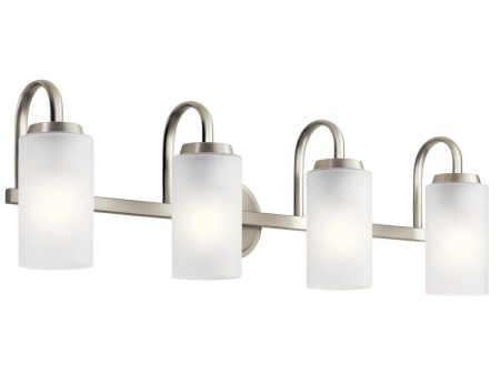 Kennewick 32 In 4-Lights Bathroom Vanity Light With Clear Satin Etched Glass, Brushed Nickel Finish Online now