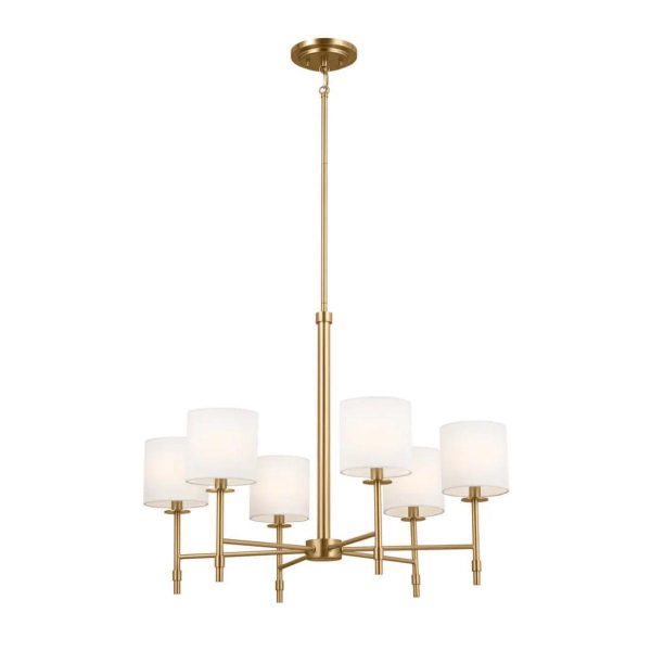 Ali 28  6-Light Chandelier with Fabric Drum Shade, Brushed Natural Brass Finish Fashion