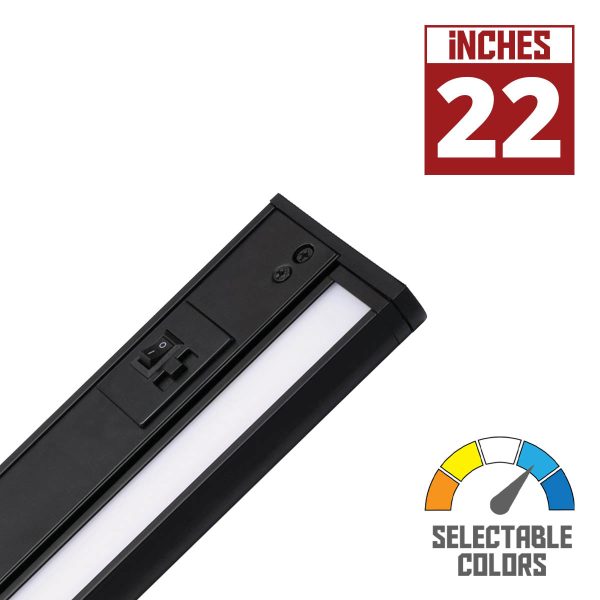 Elena 22-Inch Under Cabinet LED Light, Selectable CCT 2700K to 5000K, 120V, Black Sale