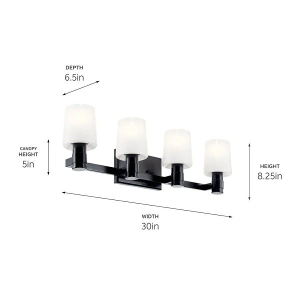 Adani 30 In 4-Lights Bathroom Vanity Light With Opal Glass, Black Finish For Sale