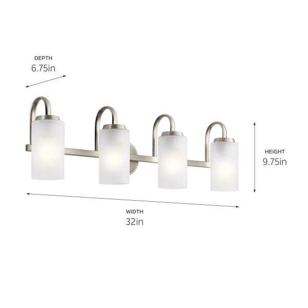 Kennewick 32 In 4-Lights Bathroom Vanity Light With Clear Satin Etched Glass, Brushed Nickel Finish Online now