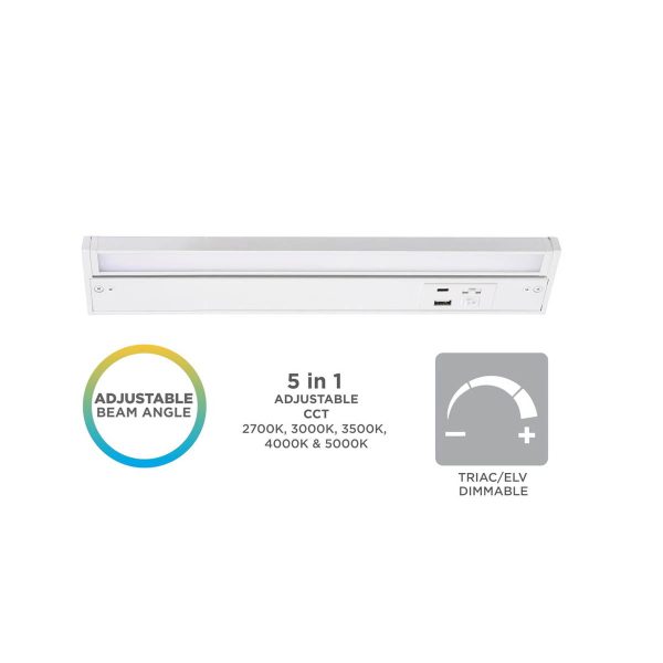 Elena 10-Inch Under Cabinet LED Light, Selectable CCT 2700K to 5000K, 120V, Black Supply