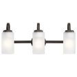 Kennewick 23 In 3-Lights Bathroom Vanity Light With Clear Satin Etched Glass, Bronze Finish Fashion