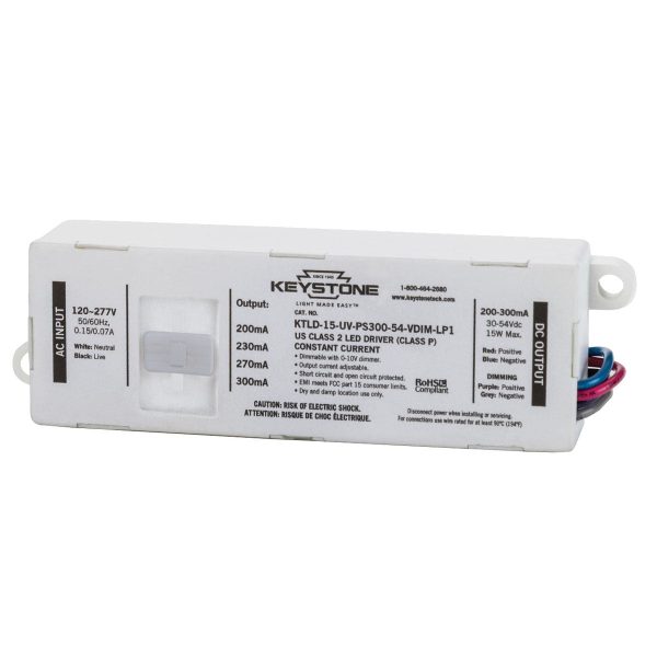 15 Watts LED Driver, Selectable Current 200-300mA, 0-10V Dimming, 120-277V Supply