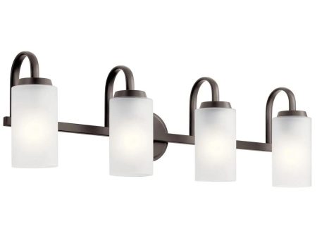 Kennewick 32 In 4-Lights Bathroom Vanity Light With Clear Satin Etched Glass, Bronze Finish Online Sale