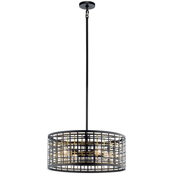 Aldergate 24  4-Light Chandelier with Metal Drum Shade, Black and Brass Finish on Sale