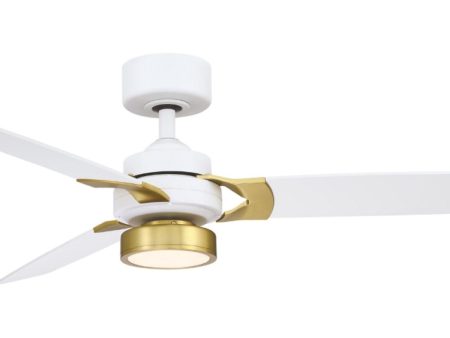 Amped 52 Inch LED Ceiling Fan with Remote, Matte White and Brushed Brass Discount