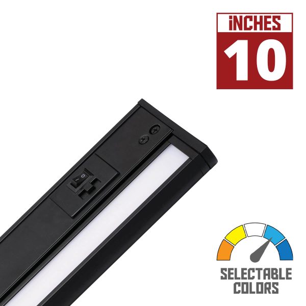 Elena 10-Inch Under Cabinet LED Light, Selectable CCT 2700K to 5000K, 120V, Black Supply