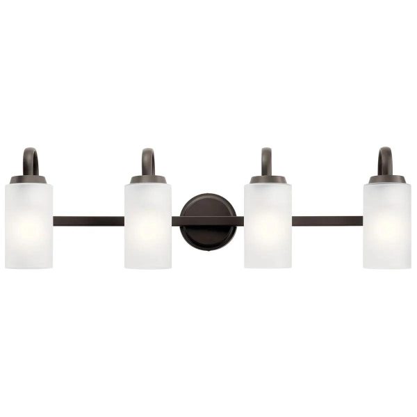 Kennewick 32 In 4-Lights Bathroom Vanity Light With Clear Satin Etched Glass, Bronze Finish Online Sale