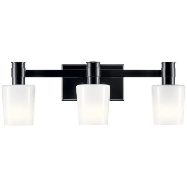 Adani 24 In 3-Lights Bathroom Vanity Light With Opal Glass, Black Finish Hot on Sale