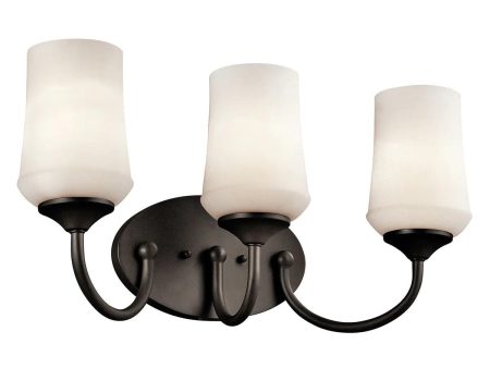 Aubrey 21 In 3-Lights LED Bathroom Vanity Light With Satin Etched Cased Opal Glass, Bronze Finish For Sale